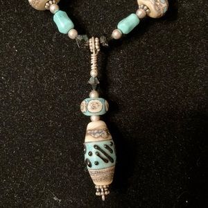 18” Sterling & Handmade lampwork beaded necklace, Sterling toggle clasp